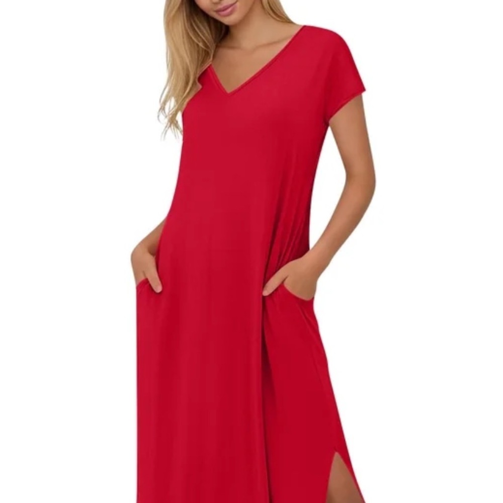 Olivia Rae Vibrant Red Maxi T-Shirt Dress